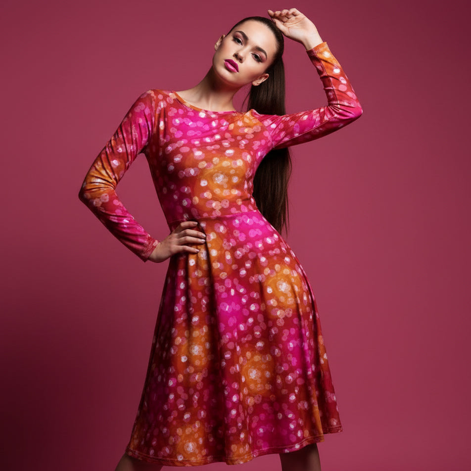 All-over print long sleeve midi dress 355Bkl2b