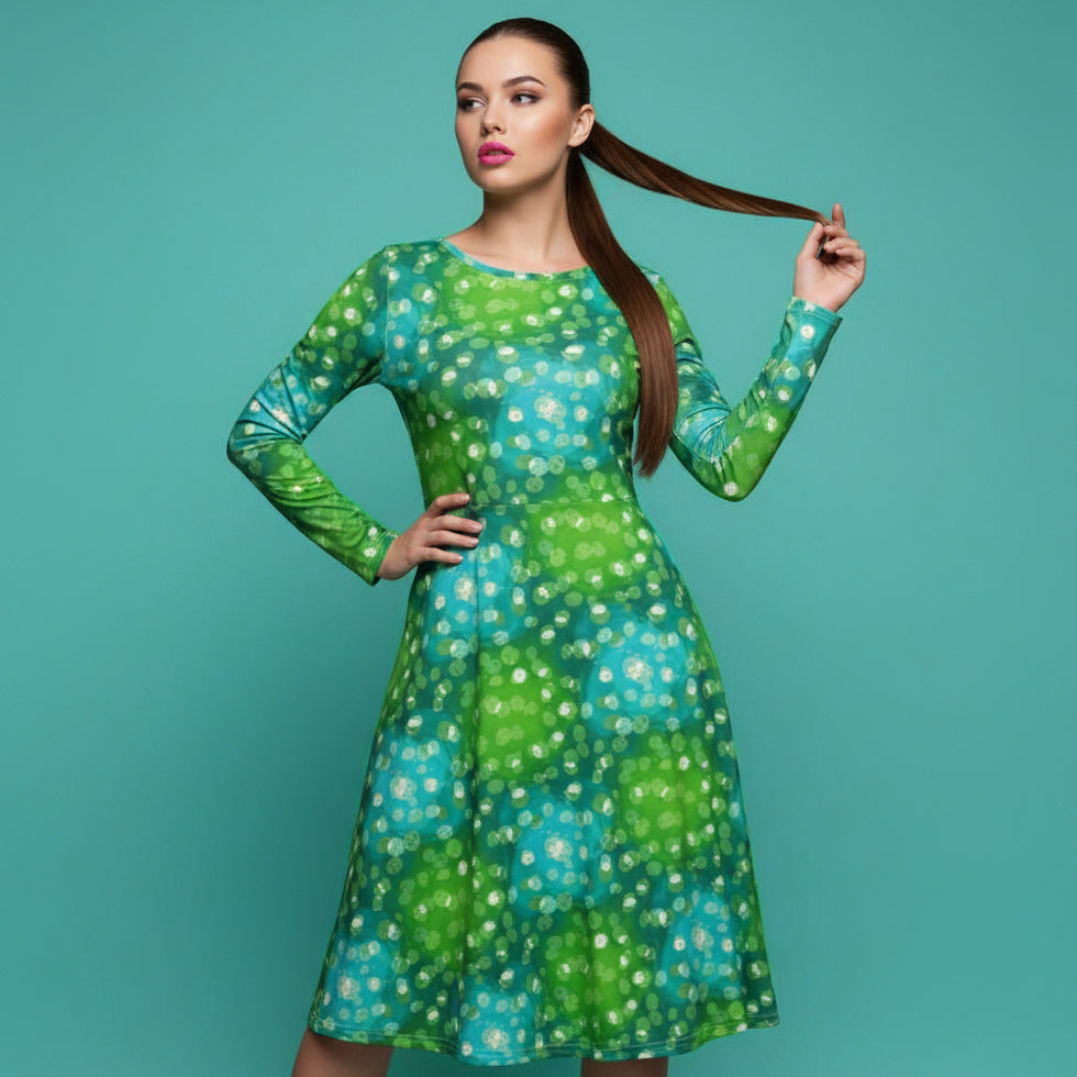 All-over print long sleeve midi dress 355Bkl3b