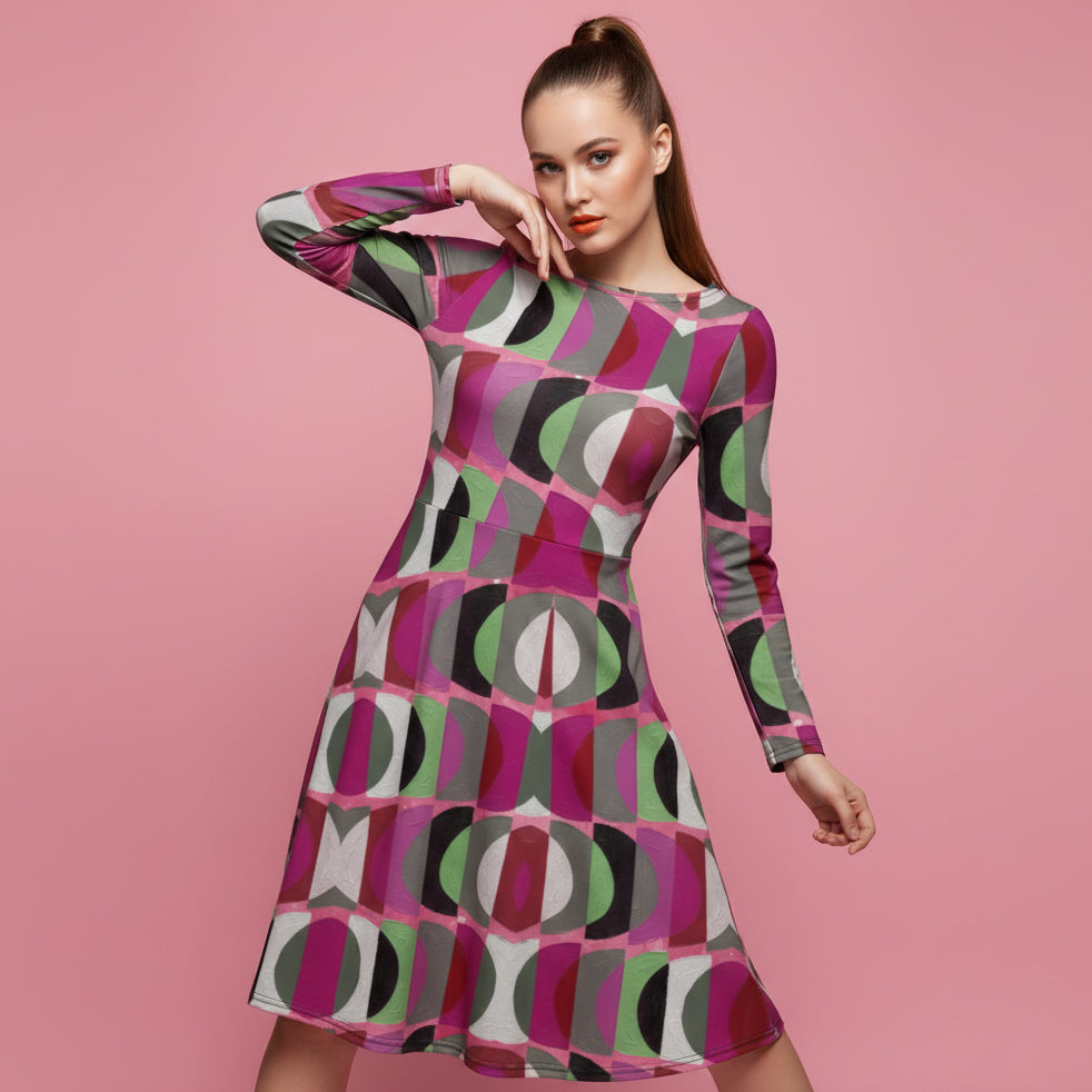 All-over print long sleeve midi dress 352kl1