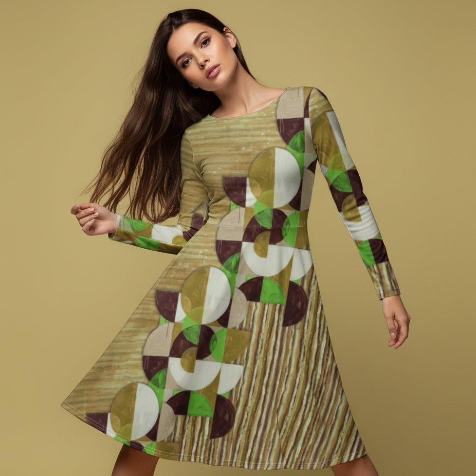 All-over print long sleeve midi dress 351kl2