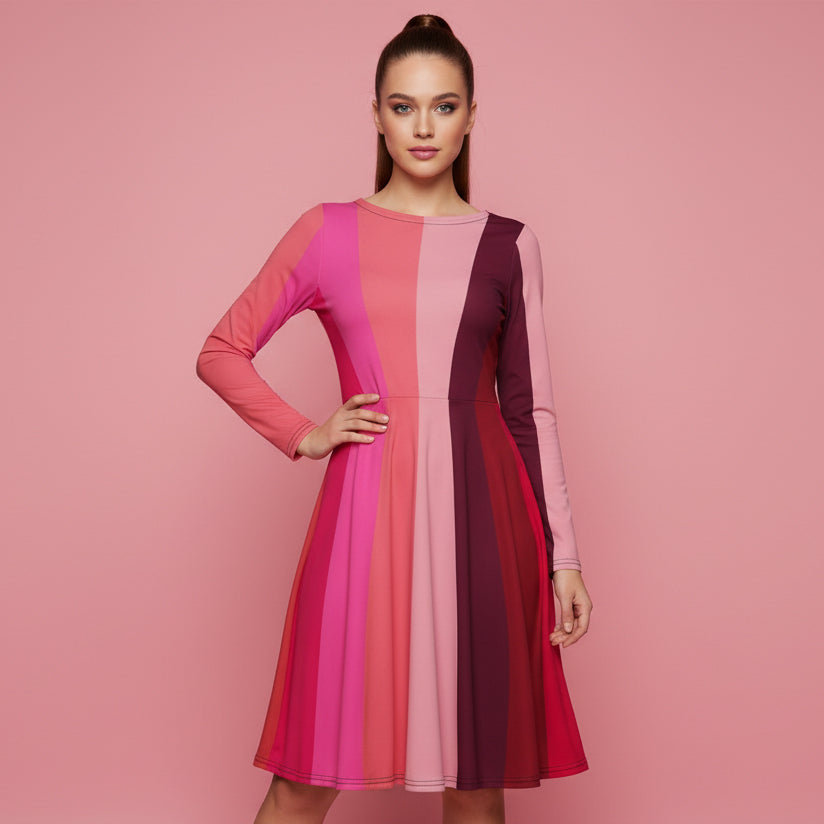 All-over print long sleeve midi dress 318B