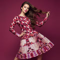 All-over print long sleeve midi dress 287Dkl2