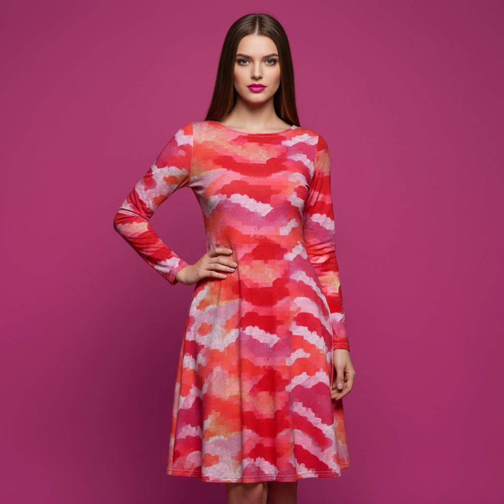 All-over print long sleeve midi dress 322kl2