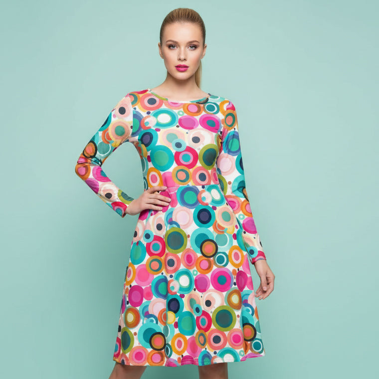 All-over print long sleeve midi dress 316A