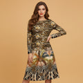 All-over print long sleeve midi dress 314