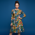 All-over print long sleeve midi dress 267