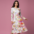 All-over print long sleeve midi dress 266E