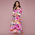 All-over print long sleeve midi dress 266D