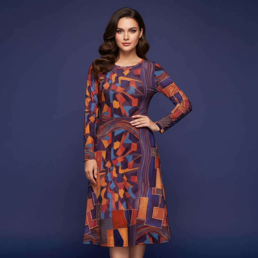 All-over print long sleeve midi dress 274kl2