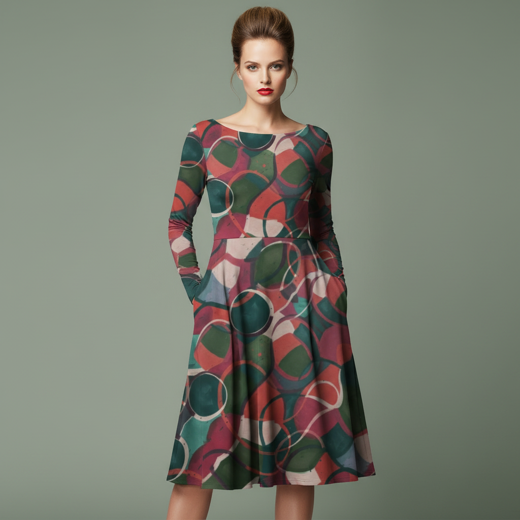 All-over print long sleeve midi dress 269kl2