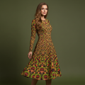 All-over print long sleeve midi dress 280B2