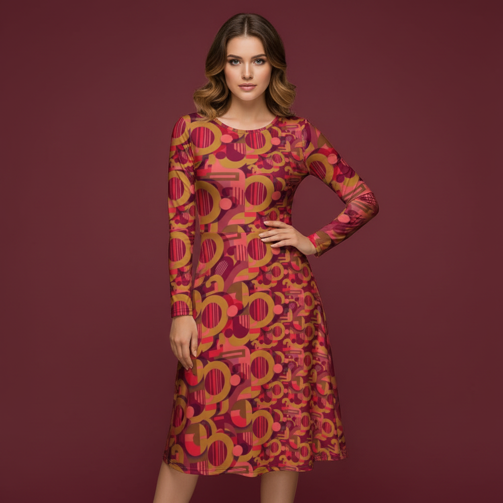 All-over print long sleeve midi dress 280C