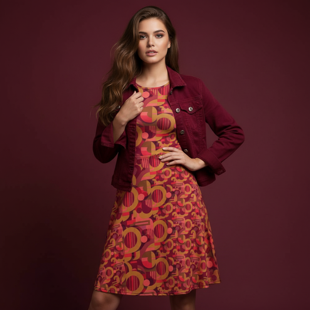 All-over print long sleeve midi dress 280C