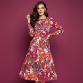 All-over print long sleeve midi dress 262kl2