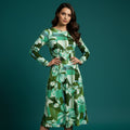 All-over print long sleeve midi dress 285kl6