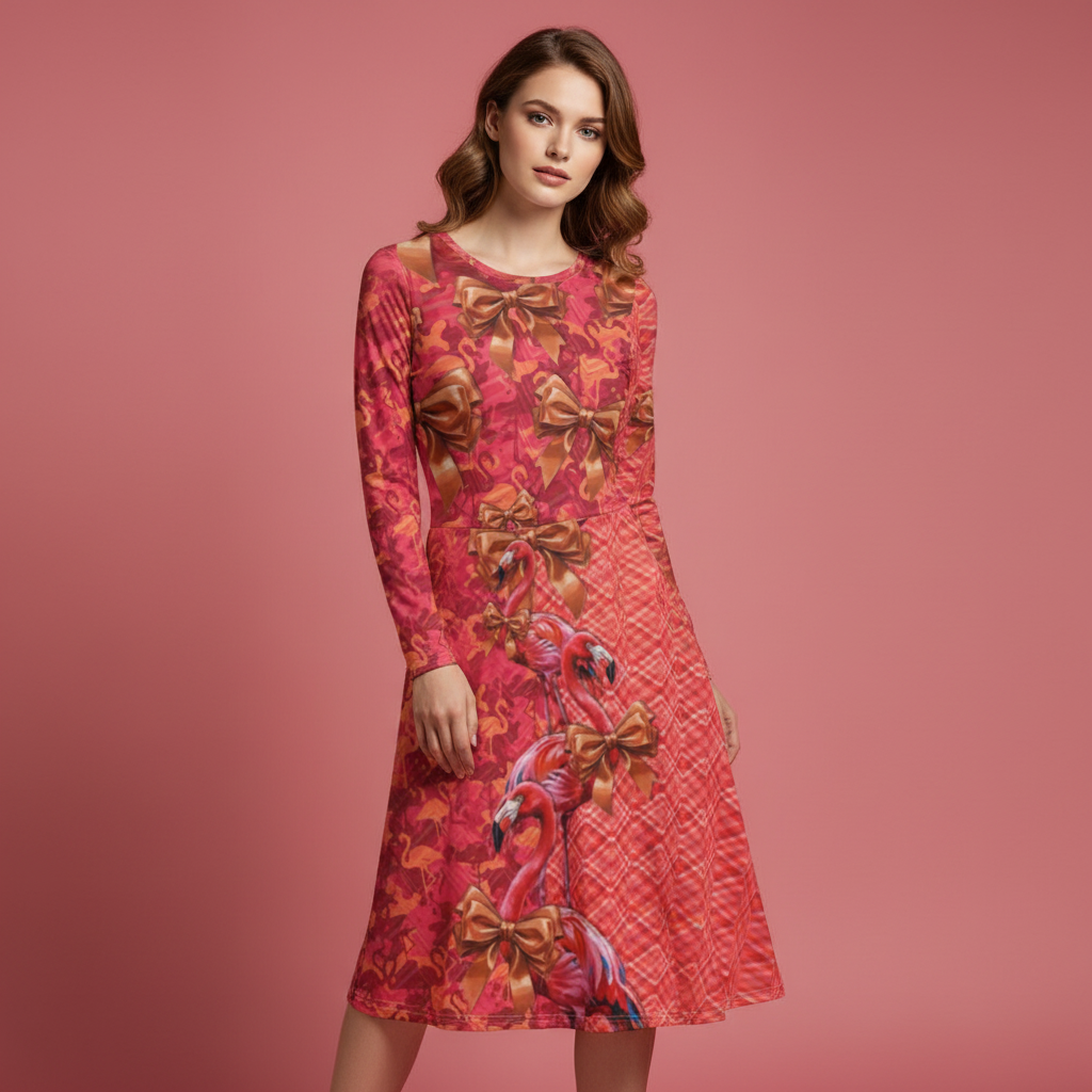 All-over print long sleeve midi dress 294C5