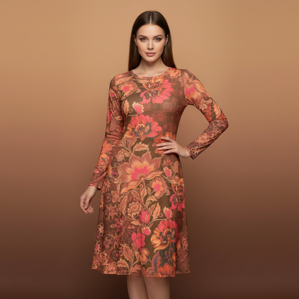 All-over print long sleeve midi dress 282kl6