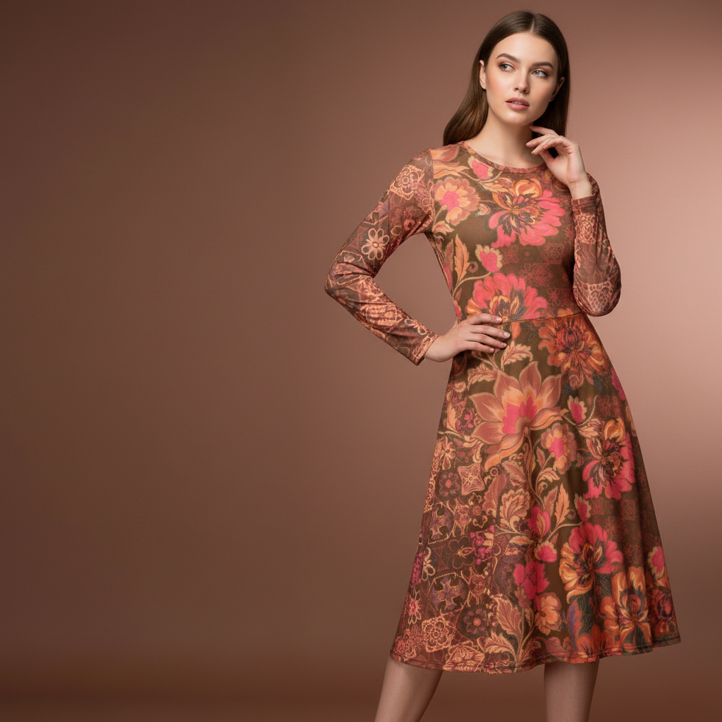 All-over print long sleeve midi dress 282kl6