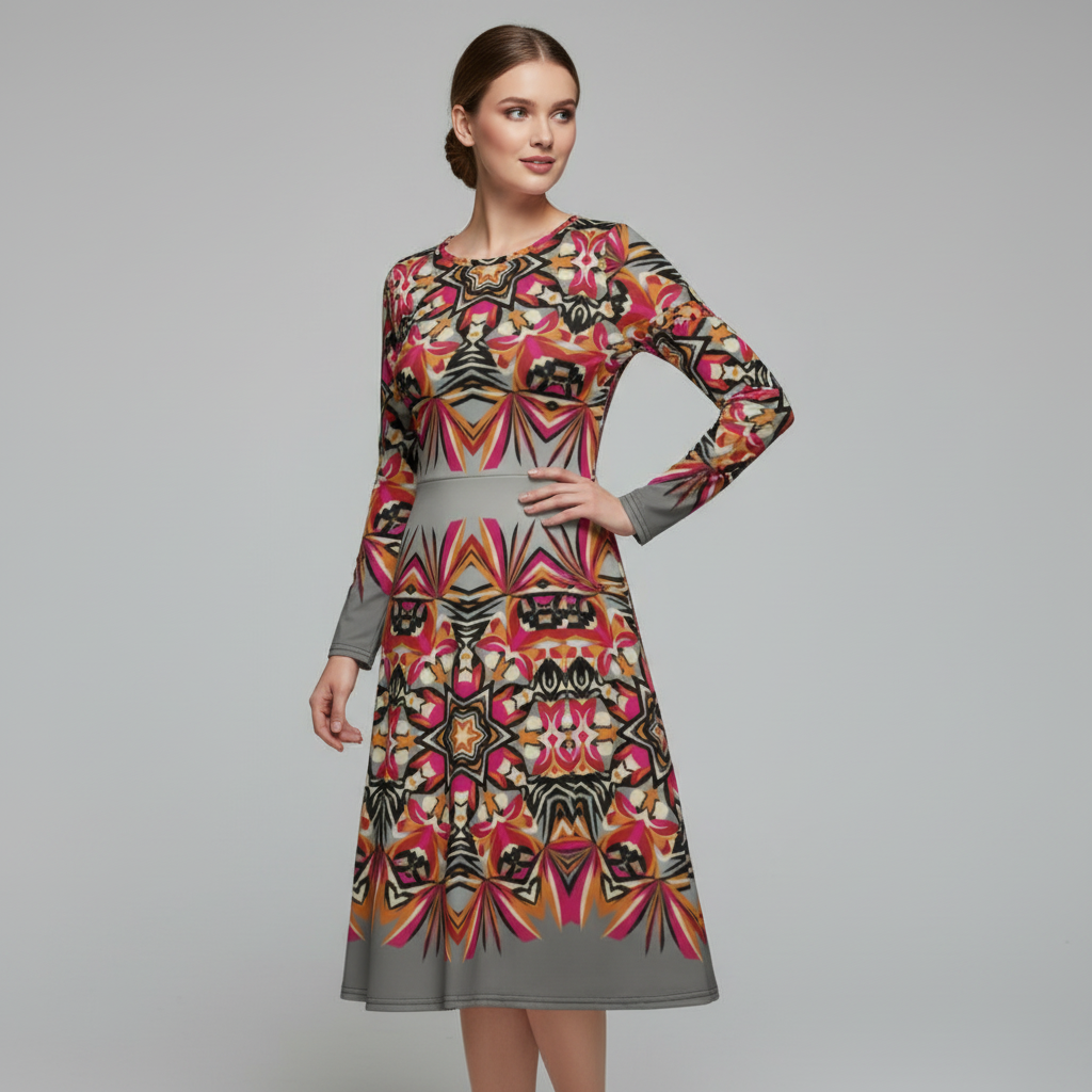All-over print long sleeve midi dress 301kl1
