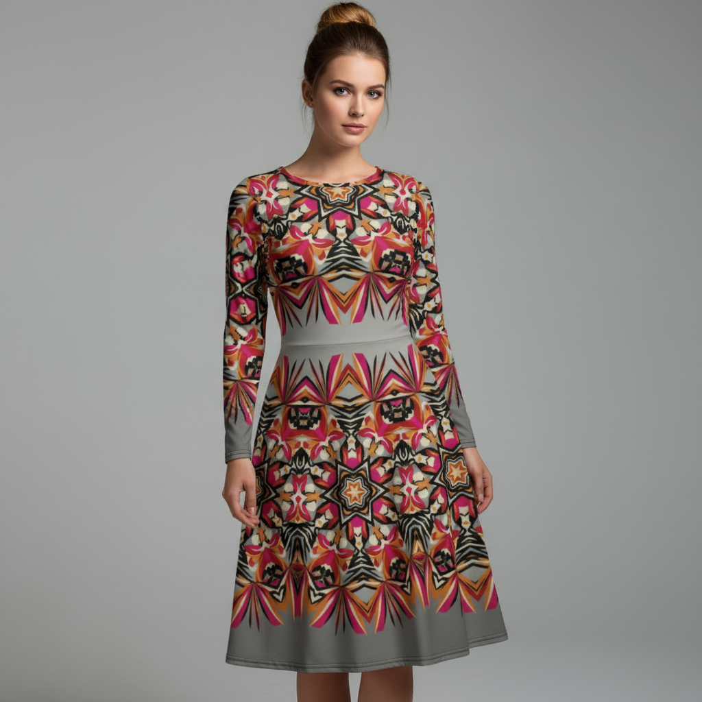 All-over print long sleeve midi dress 301kl1