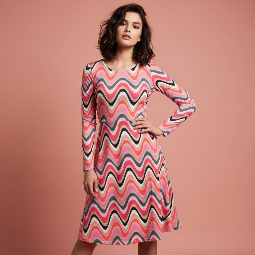 All-over print long sleeve midi dress 299