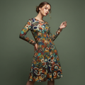 All-over print long sleeve midi dress 258