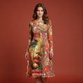 All-over print long sleeve midi dress 288Bkl2
