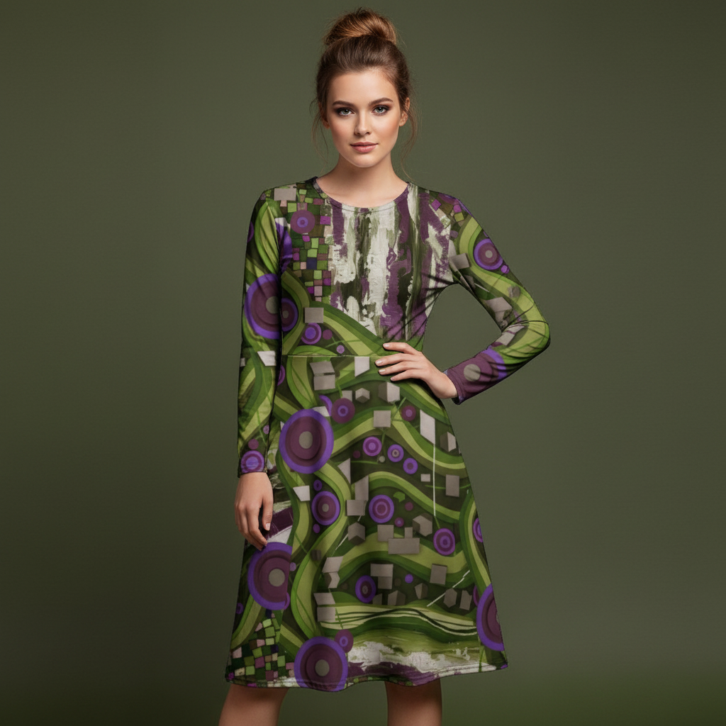 All-over print long sleeve midi dress 288kl