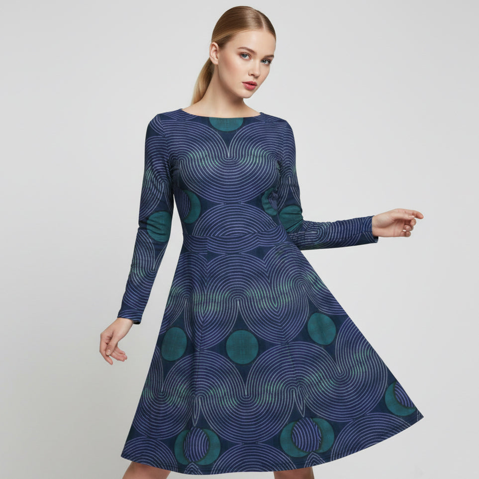 All-over print long sleeve midi dress 345Ckl4