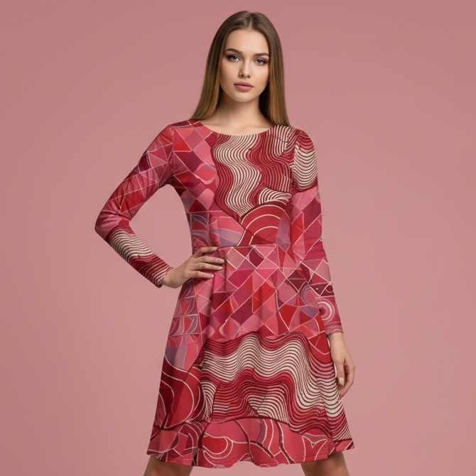 All-over print long sleeve midi dress 38K