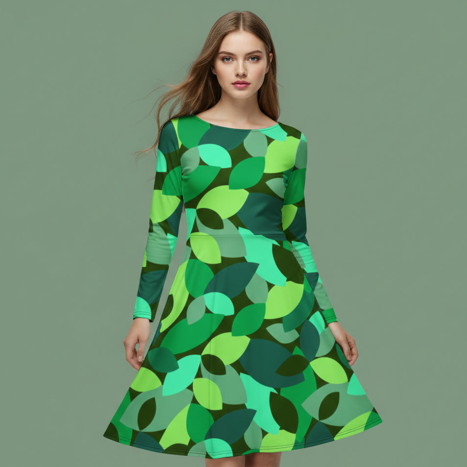 All-over print long sleeve midi dress 338kl4