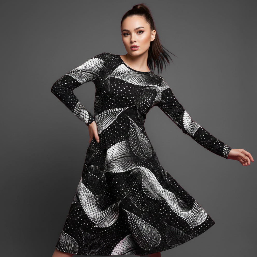 All-over print long sleeve midi dress 372kl1