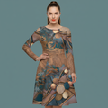 All-over print long sleeve midi dress 63