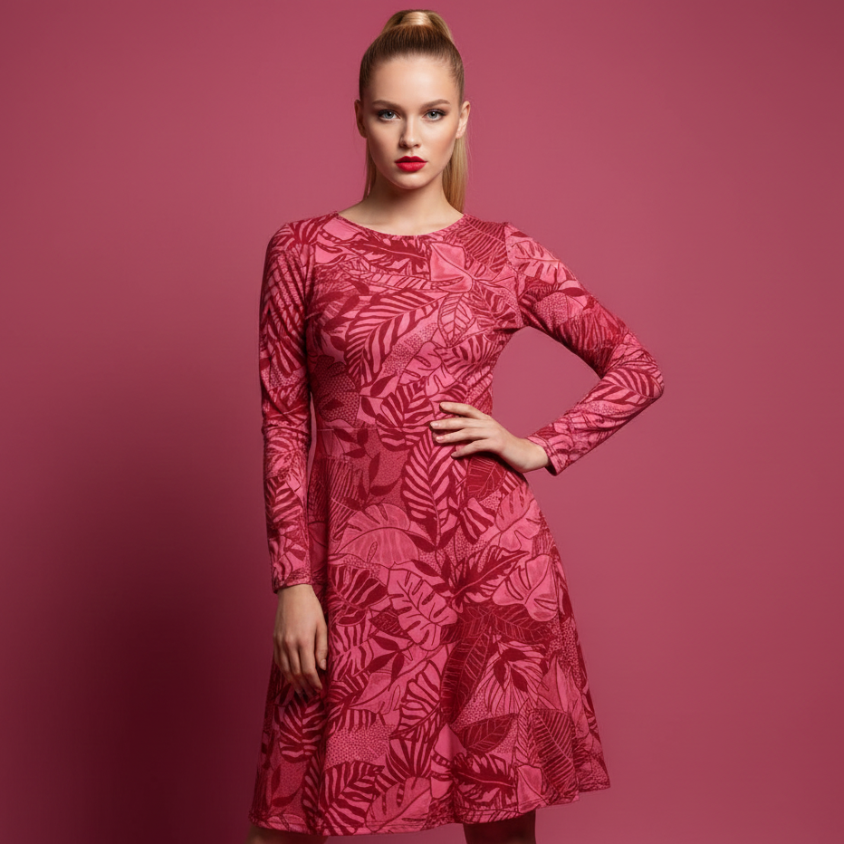 All-over print long sleeve midi dress Fif