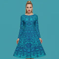 All-over print long sleeve midi dress 358Bkl6