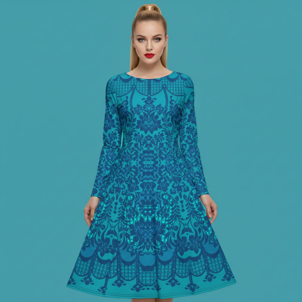 All-over print long sleeve midi dress 358Bkl6