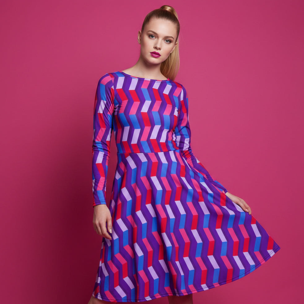 All-over print long sleeve midi dress 364bkl5