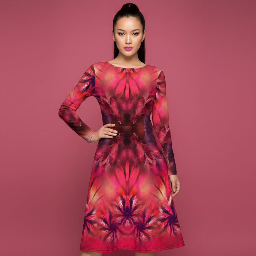 All-over print long sleeve midi dress 344kl1