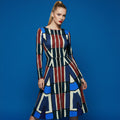 All-over print long sleeve midi dress 349Dkl3