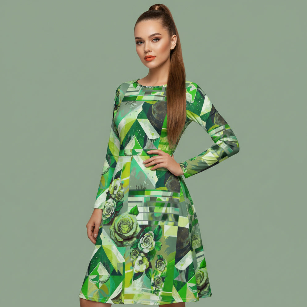 All-over print long sleeve midi dress 363ckl2