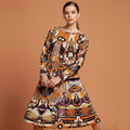 All-over print long sleeve midi dress 45oudCkl2