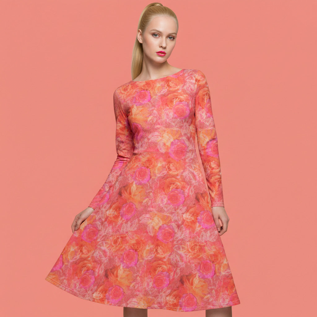 All-over print long sleeve midi dress 361kl1
