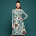 All-over print long sleeve midi dress Belle Bkl3