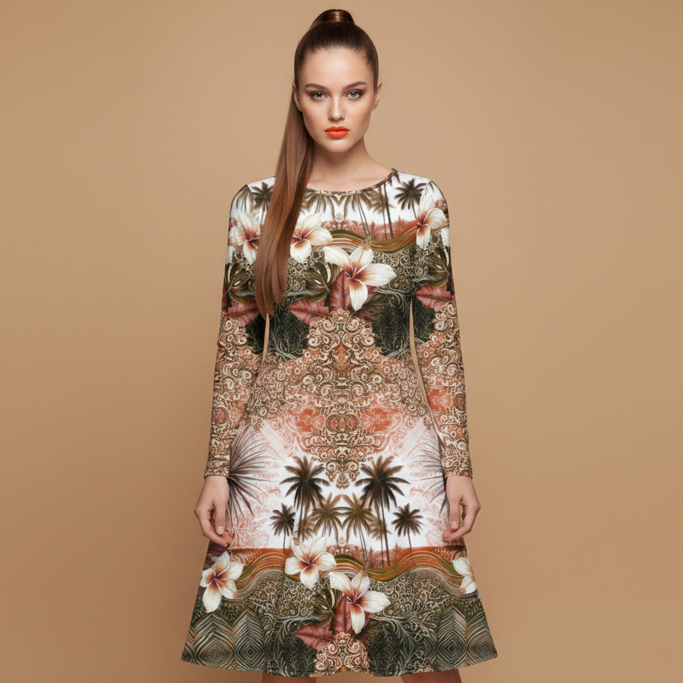 All-over print long sleeve midi dress 365Bkl2