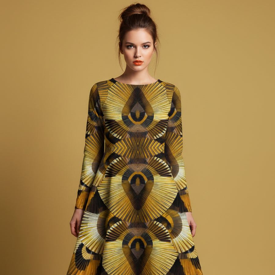 All-over print long sleeve midi dress 367kl1