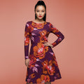 All-over print long sleeve midi dress 371kl3