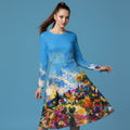 All-over print long sleeve midi dress 374Ckl1