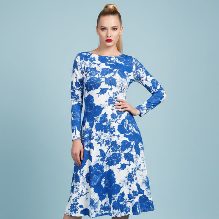 All-over print long sleeve midi dress 373kl2
