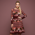 All-over print long sleeve midi dress 308B