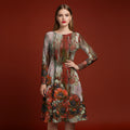 All-over print long sleeve midi dress 317Fkl2